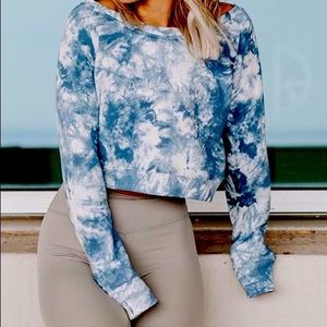 Balance Athletica Blue Tie Dye cropped crewneck sweatshirt